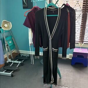 White House Black Market Black Cardigan with White Accents